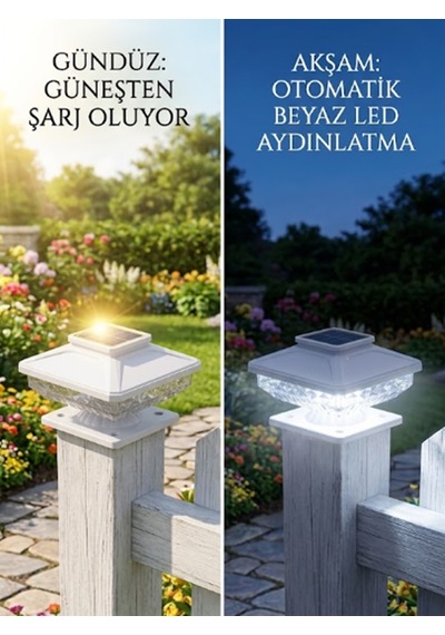 4 Adet Beyaz Ledli Solar Güneş Enerjili Karanlık Sensörlü Bahçe Aydınlatma Lambası Su Geçirmez Slr-0139 4'lü Paket
