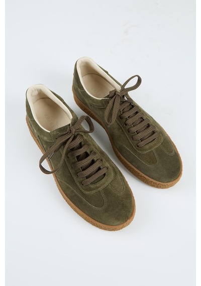 Krahe Palminteri Erkek Hakiki Deri Bağcıklı Haki Sneakers