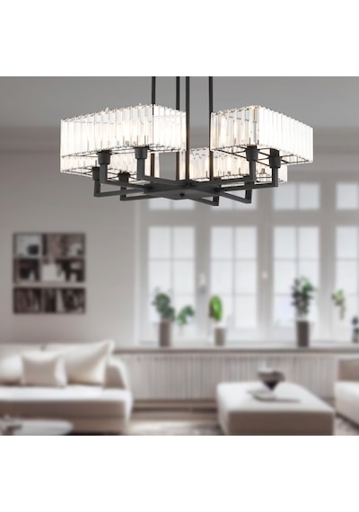 Brambles 8'Li Siyah Kristalli Taşlı Modern Tasarım Kristal Salon Avize