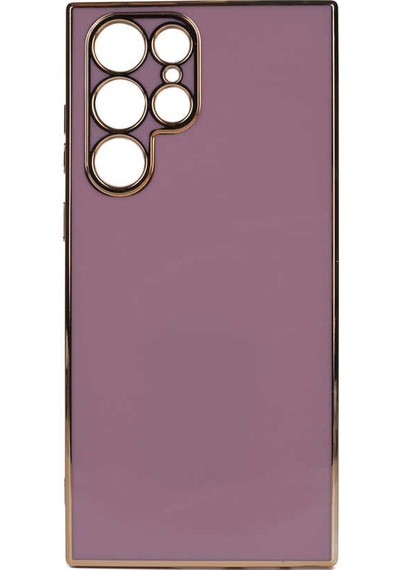Noktaks - Galaxy S22 Ultra Uyumlu Kılıf Kenarları Parlak Altın Renkli Silikon Bark Kapak - Mor - T21639