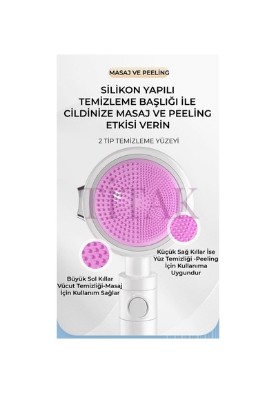 Masaj-peeling Etkili 3 Fonksiyonlu Filtreli Ve Stop Tuşlu Duş Başlığı-pembe