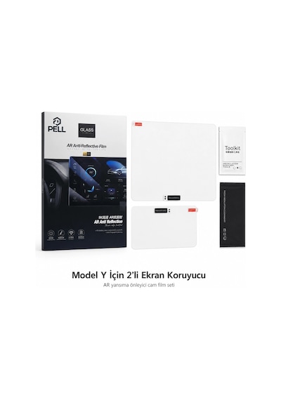 PELL Lopard Tesla Model Y Juniper Ekran Koruyucu Sert Cam Seti, 9H 2in1 Ön ve Arka Multimedya Camı