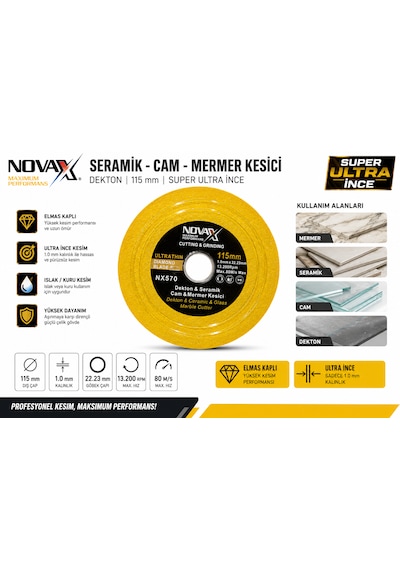 Seramik Cam Mermer Kesici Dekton 115 Mm 1.0 Mm 22.23 Mm Super Ultra İnce