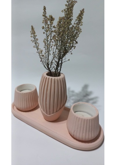 İskandinav Vazolu Tabaklı Tealight Mumluk Set Random