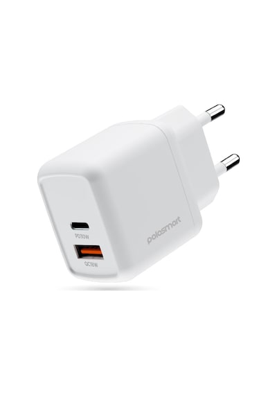 Polosmart Pbs137 Hızlı 1 Usb 1 Pd Çıkışlı 30w Şarj Adaptörü Duvar Şarjı Beyaz
