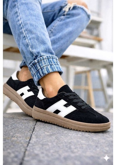 Mcdark Kadın Siyah Beyaz Süet Sneaker Ayakkabı
