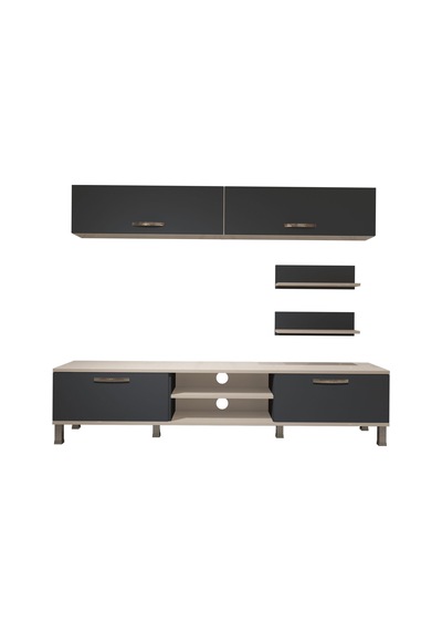 Decoraktiv Eko 5 Mdf Dvd Krom Ayaklı Tv Ünitesi Tv Sehpası Beyaz - Antrasit