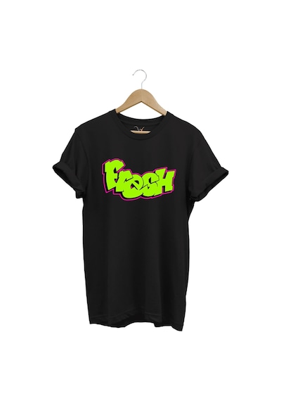 Fresh Graffiti Neon Yazı Baskılı %100 Pamuk Unisex Regular Fit T-shirt Siyah