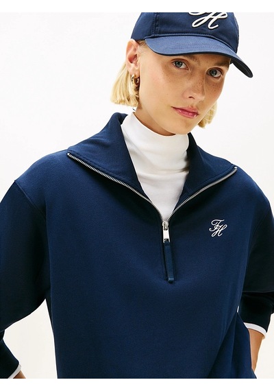 Tommy Hilfiger Th Scrıpt Half Zıp Terry Swtshrt Kadın Mavi Sweatshirt - Ww0ww49470 Mavi