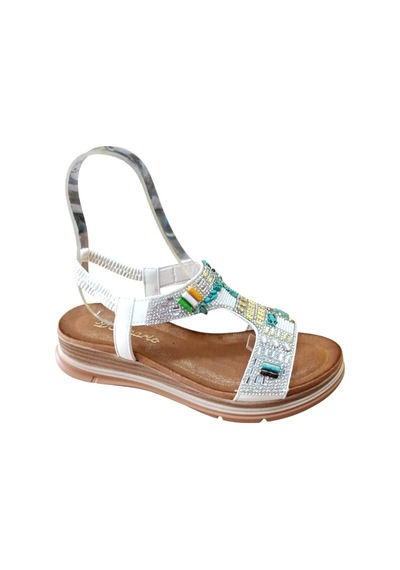 De Scarıo 2061 Kadın Taşlı Comfort Sandalet Beyaz Siyah