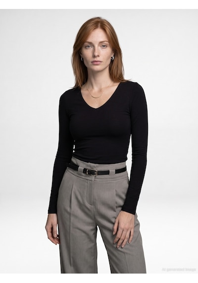 Dilvin 33215 Sıcak Tutan V Yaka Bra-free Top Siyah