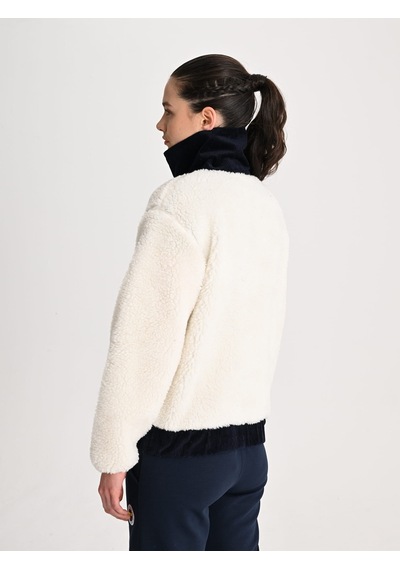 Fenerbahçe Ekru Trend Kadife Detaylı Peluş Kadın Oversize Sweatshirt