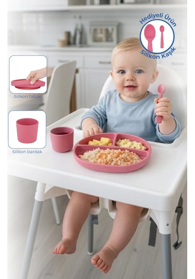Babyjem 917 Silikon Beslenme Seti Silikon Kaşık Hediyeli Hediye Seti 3 Parça