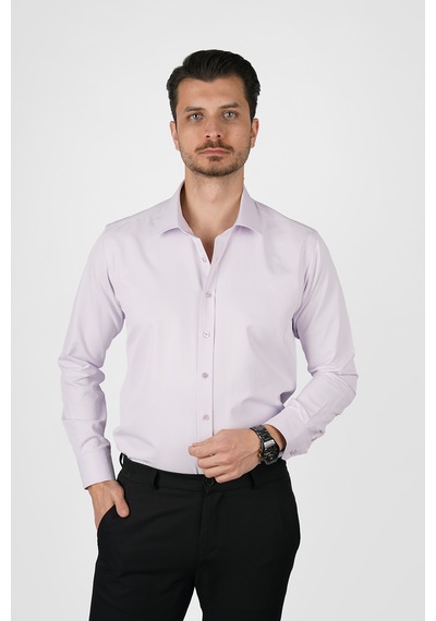 Lila Saten Slimfit Erkek Gömlek Lila