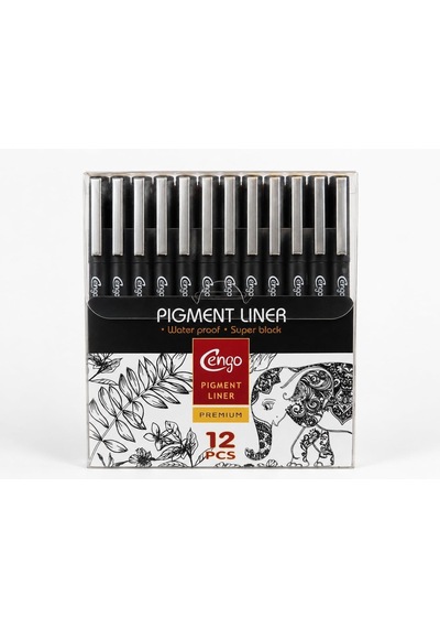 12'li Pigment Liner Teknik Çizim Kalemi Seti Eskiz, Mimari Çizim Ve İllüstrasyon Seti, Suya Dayanıklı Siyah M Genel