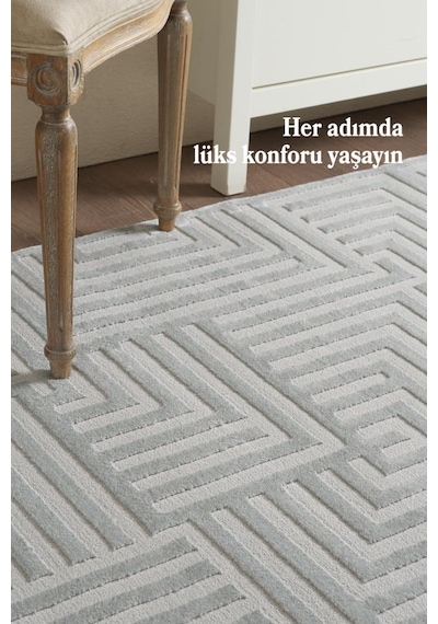Motifli Gri Modern Yumuşak Polipropilen Jüt Halı Salon Oturma Odası Yolluk Mutfak Koridor Halısı Sılver