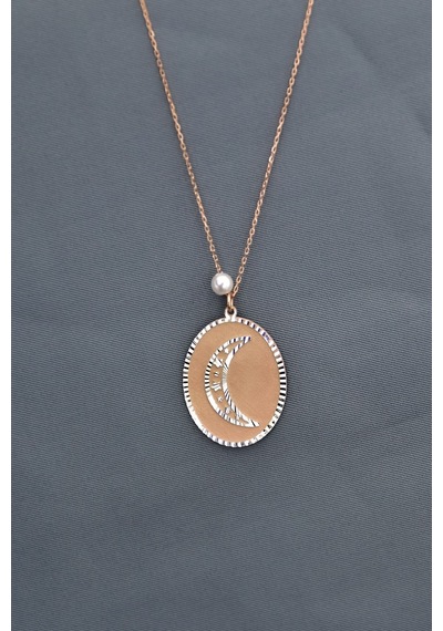 Papatya Silver 925 Ayar Gümüş Rose Rodyum Kaplama İncili Hilal Yıldız Kolye