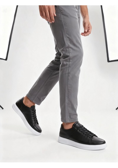 Dropland Stilist Store Hakiki Deri Erkek Siyah Renk Casual Sneaker Günlük Ayakkabı