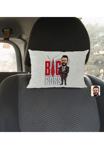 Bk Gift Kişiye Özel Erkek Big Boss Karikatürlü Dikdörtgen Araç Koltuk Yastığı-4 Çok Renkli