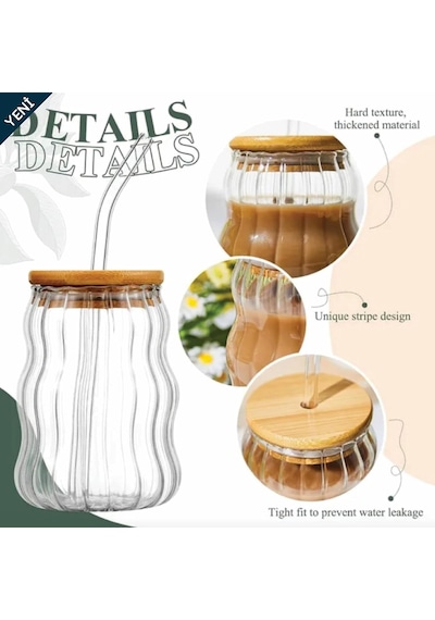 500ml Bambu Kapaklı Cam Bardak, Cam Pipetli Silikon Kapak Contalı Desenli Sıcak Soğuk İçecekler Kahve Meyve Suları Ve Çayları İçin Şık Ergonamik Tasarım Çok Renkli 500ml Bambu Kapaklı Cam Bardak, Cam Pipetli Silikon Kapak Contalı Desenli Sıcak Soğuk İçecekler Kahve Meyve Suları Ve Çayları İçin Şık Ergonamik Tasarım Çok Renkli