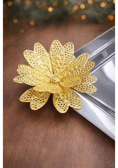 Jasper Gold Papatya Detaylı Gümüş Paslanmaz Çelik Sunum Tepsisi Çiçek Aksesuarlı 21 Cm