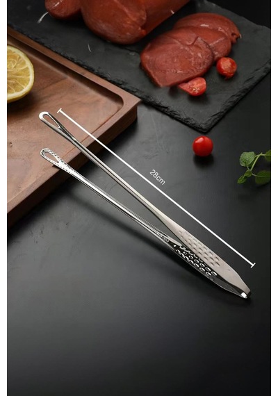 Çelik 28 Cm. Silver Et Cımbızı Mutfak Biftek Barbekü Ve Ekmek Maşası Cin625by Çelik Gri