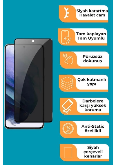 Samsung Galaxy S23 Uyumlu Tam Kaplayan Hayalet Cam Siyah Karartma Ekran Koruyucu Cam Anti-static