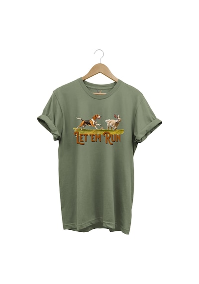 Avcılık Hunting Tavşan Avı Ve Avcı Köpeği Baskılı %100 Pamuk Regular Fit Bisiklet Yaka Haki T-shirt Haki
