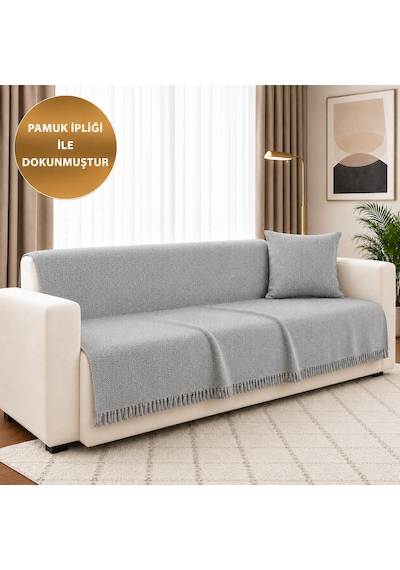 Sevhome Concept %100 Pamuk Kaymaz & Terletmez & Saçaklı & Yumuşak Koltuk Örtüsü-tek Ve Çift Kişilik Koltuklar İçin- 170 X 200 Cm Açık Gri