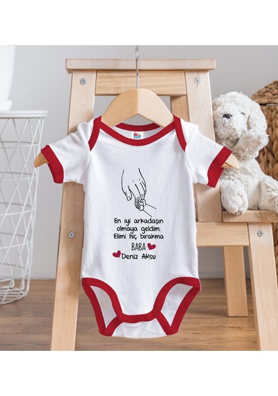 Bk Gift Bk Kids Kişiye Özel En İyi Arkadaşın Olmaya Geldim Tasarımlı Kırmızı Bebek Body Zıbın-1 0-3 Ay