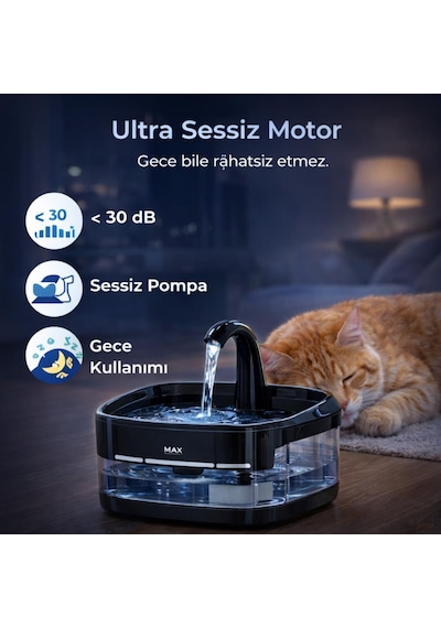 Coofbe Ultra Sessiz Karbon Filtreli Bpa Free 4.5 Litre Kedi Köpek Için Su Pınarı Su Çeşmesi Su Sebili