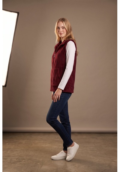 Soulshae Cepli Kolsuz Peluş Fermuarlı Ceket Bordo