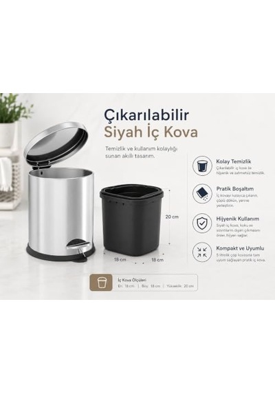 Krom 5 Lt Micro Pedallı Çöp Kovası Çok Renkli