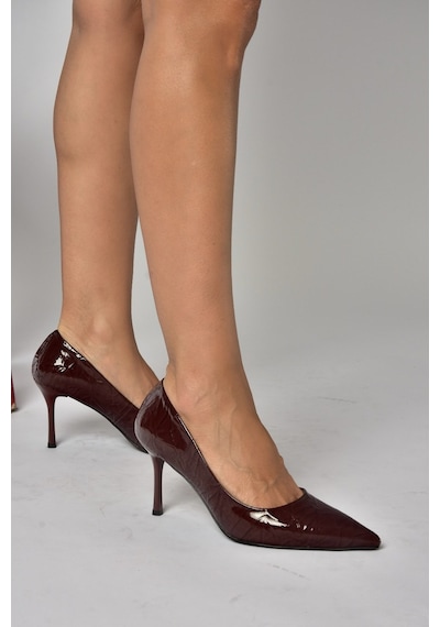 Fox Shoes Z676050008 Bordo Rugan İnce Topuklu Kadın Stiletto Ayakkabı