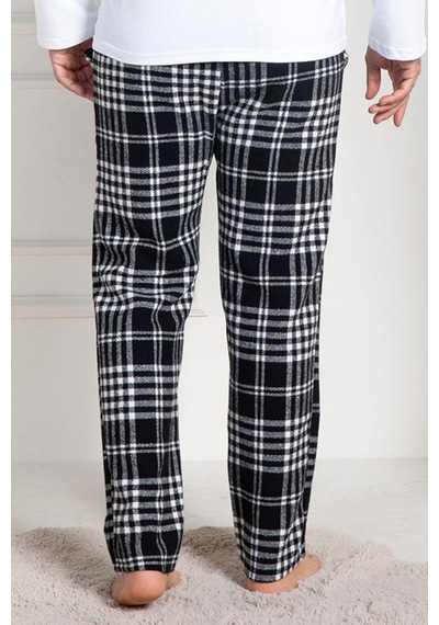 Mecit Pijama Mecit 3026 Beyaz Ekoseli Erkek Kalın Tek Alt Pijama Beyaz