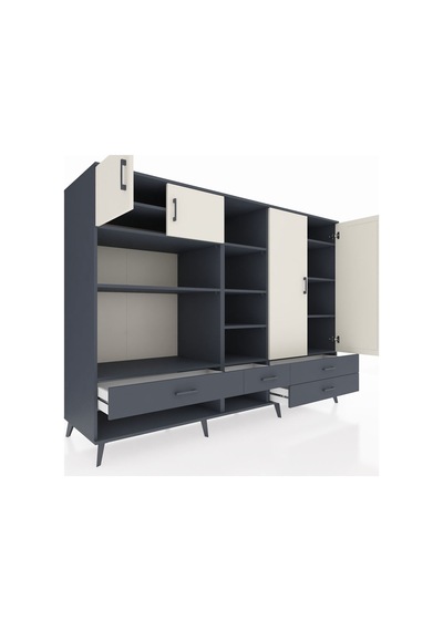 Kronos Dolap 12 Raflı 4 Çekmeceli 4 Kapaklı 220x59x163 Antrasit-aytaşı/antrasit Aytası/antrasıt - Antrasıt