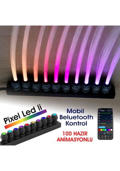 Fiber Optik Şelale, Işık Perdesi, Yağmur Dekor, 500 Adet 3mt 0.75mm Kablo + Animasyonlu Işık Kaynağı Çok Renkli