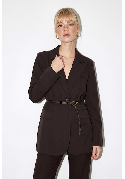 Shade Kadın Astarlı Garni Kol Detaylı Kemerli Blazer Ceket 8146 60286139 - Acı Kahve Kahverengi