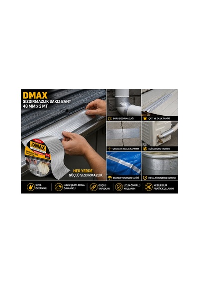 Dmax Sızdırmazlık Sakız Bant 48 Mm X 2 Metre Güçlü Yapışkanlı Su Yalıtım Ve Tamir Bandı