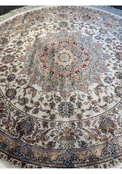 Orfe İpek Tuşeli Halı Salon Halısı, Oturma Odası Halısı, Antre Giriş Halısı Yuvarlak Bej