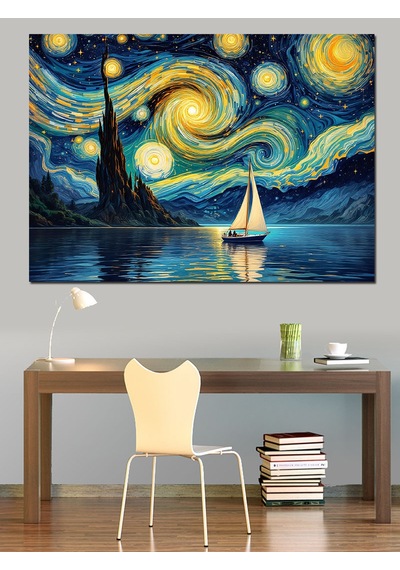Yıldızlı Gece Van Gogh Dekoratif Kanvas - Mdf Ahşap Tablo