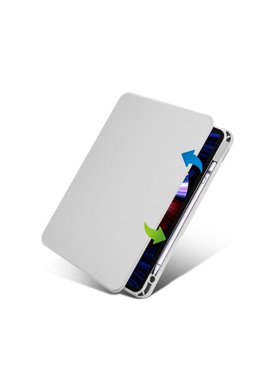 İpad Air 10.9 2022 5.nesil A2588-a2589-a2591 Uyumlu Kalem Bölmeli Dönebilen Standlı Termik Tablet Kılıfı - Gri - T25983