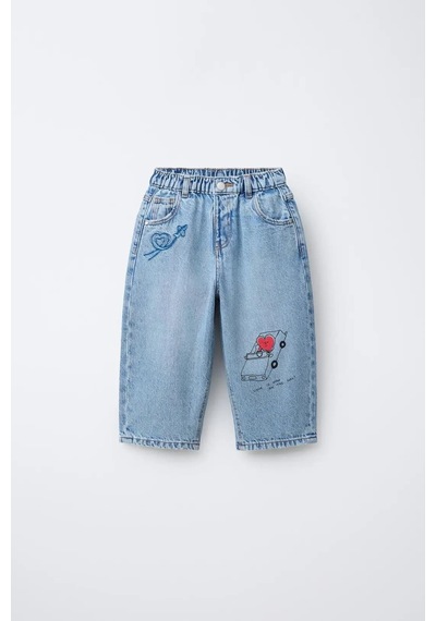 Poala Kids Kalp Baskılı Jeans Mavi