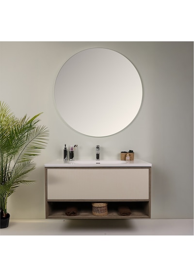 Kobos Elegant 100 Cm Banyo Dolabı Seti Light Walnut + Luna Ahşap Kobos Elegant 100 Cm Banyo Dolabı Seti Light Walnut + Luna Ahşap