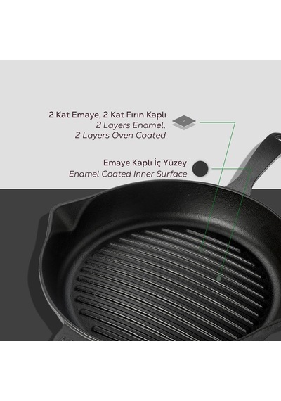 Ayrex Döküm Yuvarlak Izgara Tava, Metal Kulplu, Konkav Taban, 28 Cm Diğer