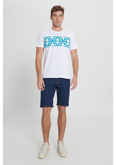 AC&Co / Altınyıldız Classics Erkek Beyaz Standart Fit Normal Kesim Baskılı Bisiklet Yaka Tişört Beyaz