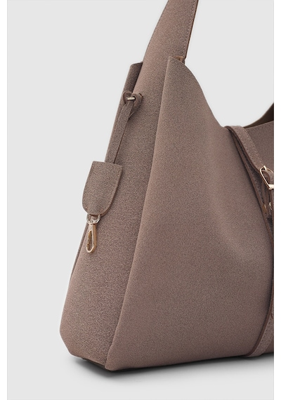 Shule Bags Allure Süet Omuz Çantası Vizon