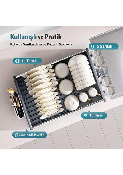 Mallart Ayarlanabilir Alüminyum Bulaşıklık - Paslanmaz Tezgah Üstü Kurutmalık, Uzatılabilir Fonksiyonel Mutfak