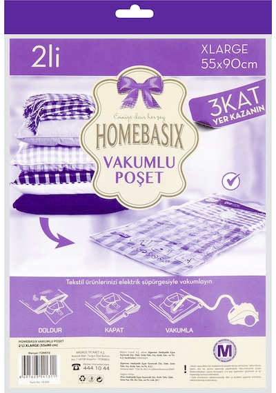 Homebasix Vakumlu Hurç 2'li Xl 3 Adet Çok Renkli