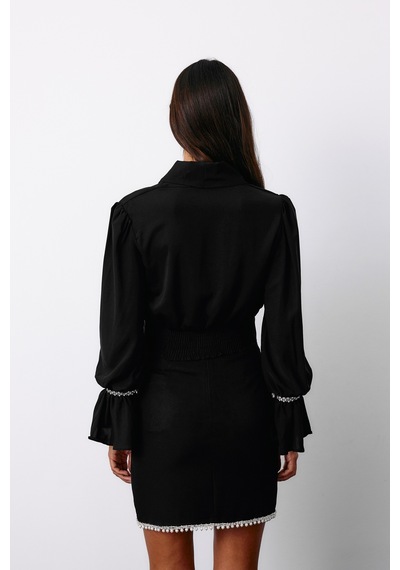 Sateen Aksesuar Detaylı Bluz - Siyah-135126 Siyah